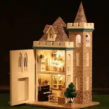 3D DIY кукольный домик миниатюрные деревянные кукольные домики ручной работы реалистичные Кукольный дом мебель Наборы лунный замок модель игрушки для детей