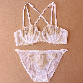 

Luxury Sexy Striped Back Transparent Demi Lace Bra Set/Panties/Lingerie Free Shipping yw058