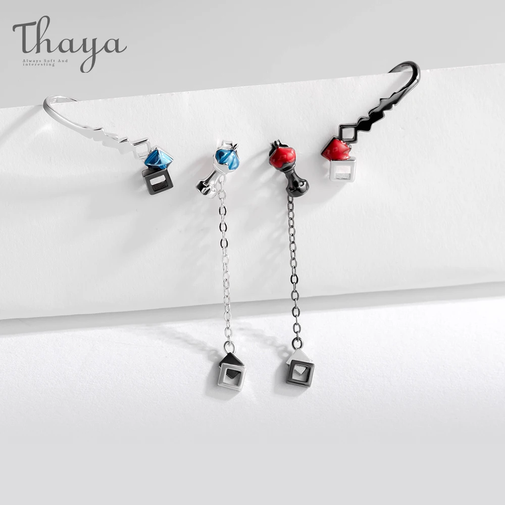 Thaya S925 Серебряные серьги тайна шахмат Дизайн Асимметричная серьга Ретро забавные ювелирные изделия для женщин вечерние подарок