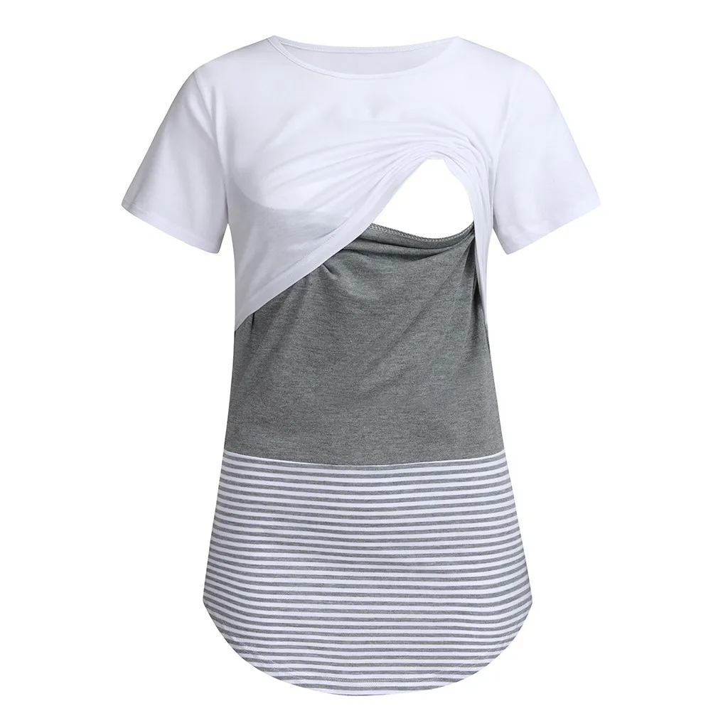 Блузки для кормления, хлопковая рубашка для беременных, топы для беременных, женские топы в полоску с коротким рукавом для кормления, футболки для грудного вскармливания, z0612