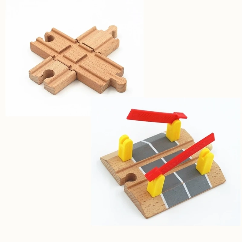 1 Pcs Wooden Cross Bifurcated Track Railway Toys Compatible All Major Brand WD 