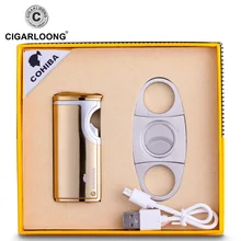 Cohiba USB кабель для зарядки сигарет зажигалка с сигары удар из нержавеющей стали сигары резак набор CLB-50