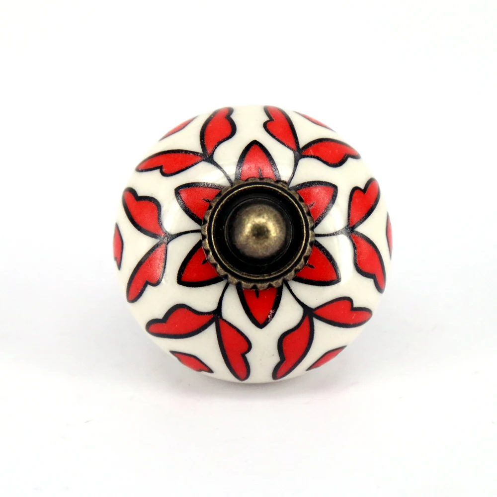 6x Ceramic Door Handle Red Leaf Painted Porcelain Drawer ...