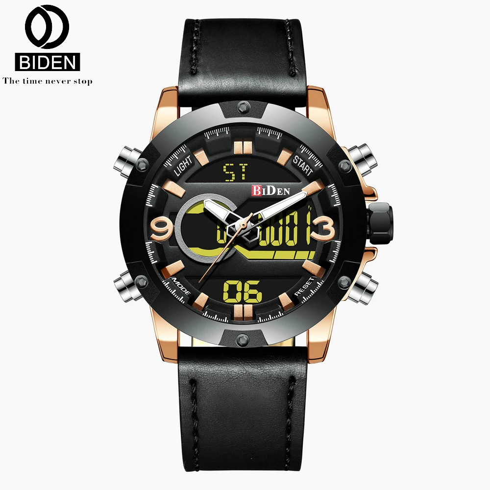 

BIDEN Luxury Brand Men Analog Digital Leather Sports Watches Men's Army Military Watch Man Quartz Clock Relogio Masculino 0108