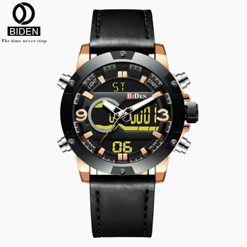

BIDEN Top Luxury Brand Men Sports Military Quartz Watch Man Analog Date Clock Leather Strap Wristwatch Relogio Masculino