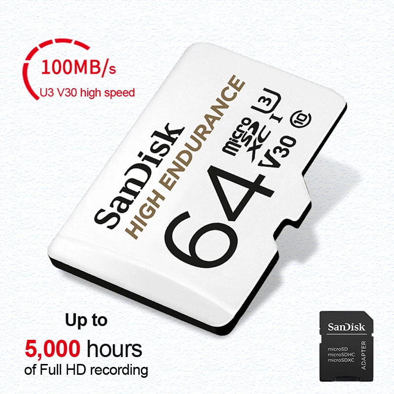 Двойной Флеш-накопитель SanDisk Memory Card с высокой износостойкостью видео показвыаться на 32GB 64GB MicroSD карты SDHC/SDXC C10 100 МБ/с. карты памяти для видео наблюдения