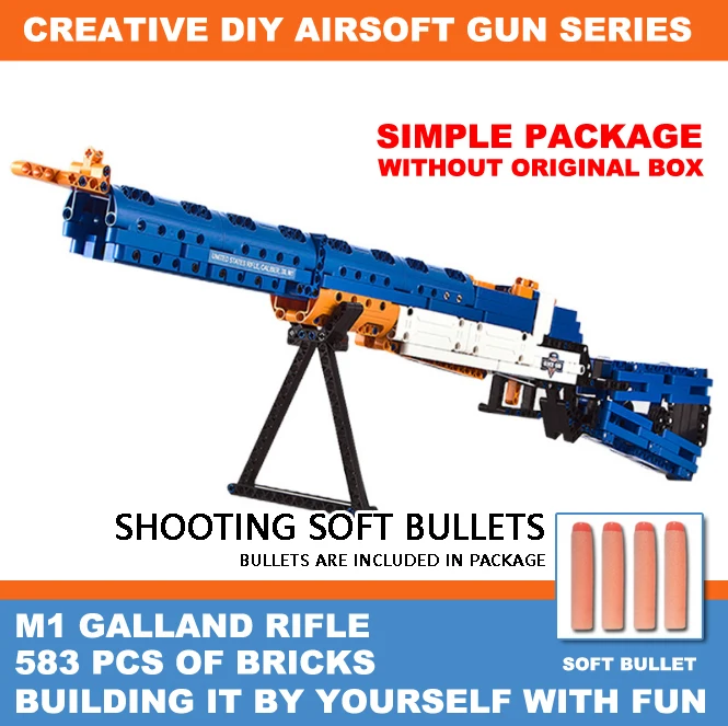 

Building Blocks Guns,Soft Bullet Gun,DIY Building Air-soft Gun Toys for Kids,M1 Galland Rifle Model,(No Original Box)