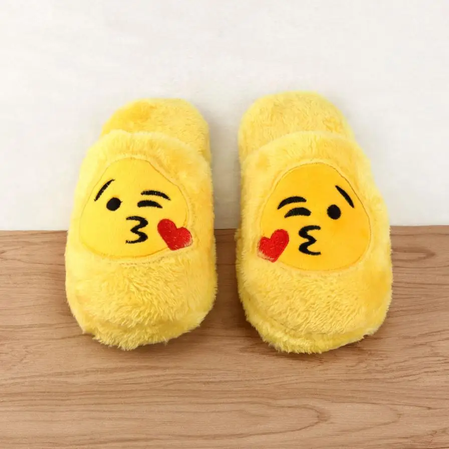 

Cartoon Emoji Women Winter Slippers Lovely Shoes Fur Slippers Yellow Luxury Shoes Women Indoor Mules Ladies Slides Warm Shoes