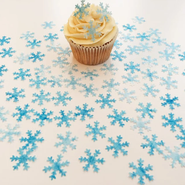 25pcs edible snow queen snowflake pre cut wafer cupcake topper cake