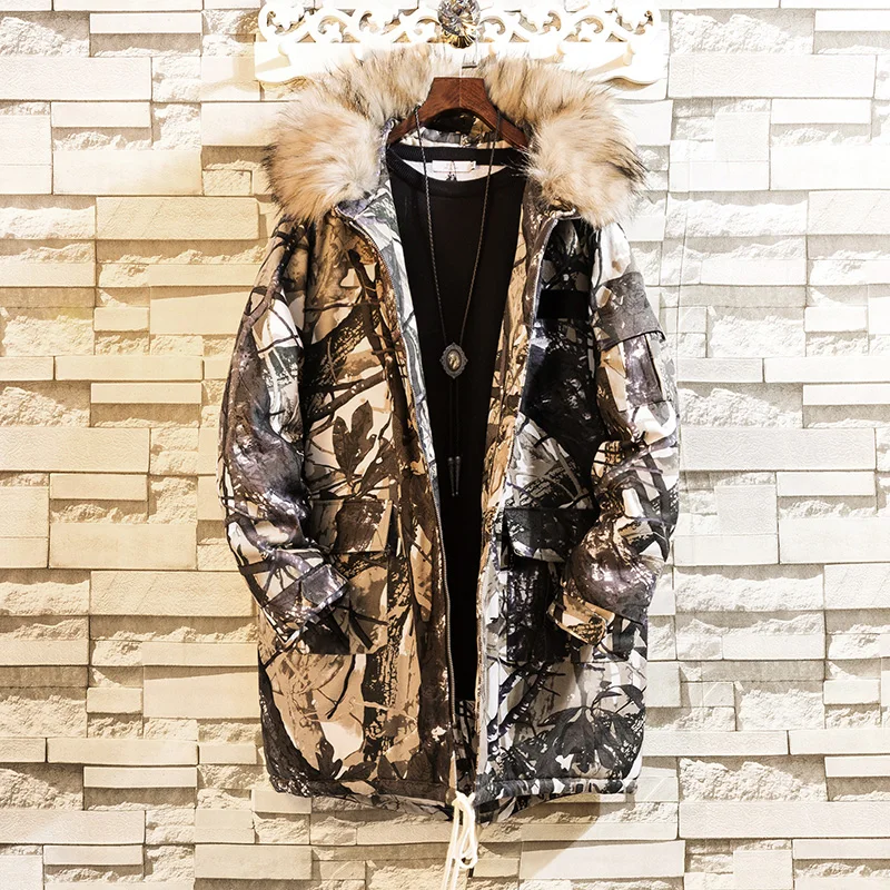 

Men's Camouflage Down Jackets Long Warm Parkas Winter Coats New Fashion Men Large Size Casual Long Winter Coas Size 5XL