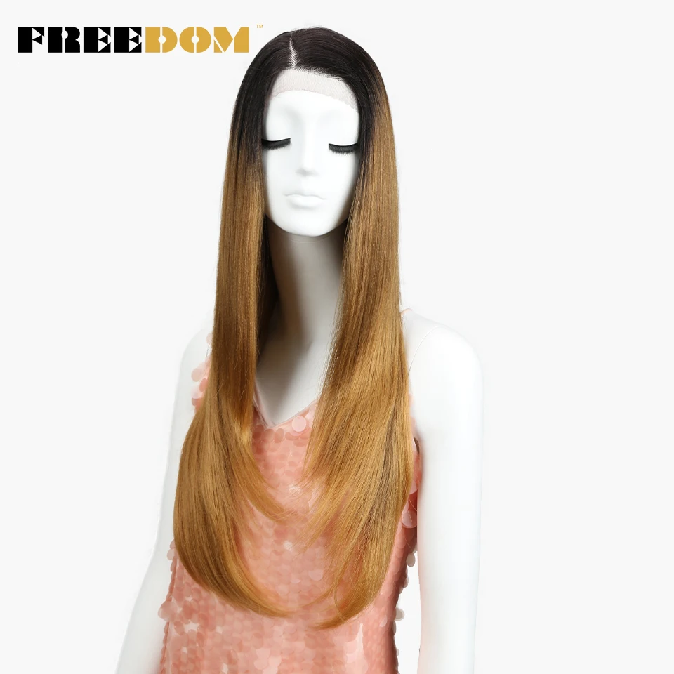 

FREEDOM Synthetic Wigs For Black Women Heat Resistant Straight Dark Roots Blonde Lace Front Wigs Natural Hairline Cosplay Hair