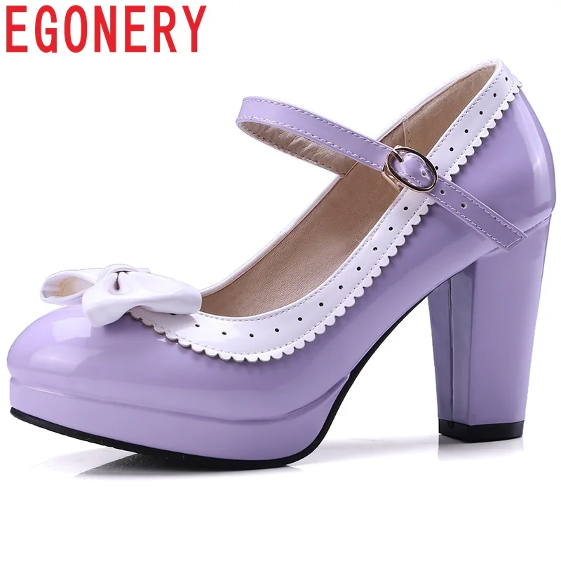 

EGONERY Brand high quality Party Mary Jane pumps spring summer girls Lolita Sweet 32-45 plus size High heels women's shoes
