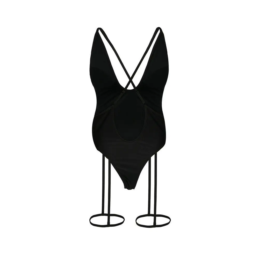 Сплошной бандажный монокини с пуш-апом бикини женский купальник купальный костюм сплошной треугольный низ купальные костюмы Thong - Цвет: Черный