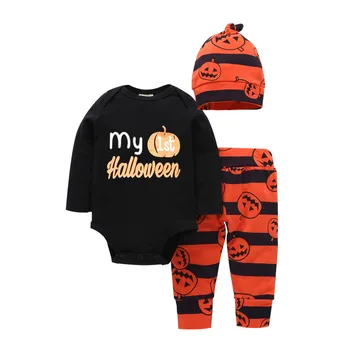 

Newborn Infant Baby Clothes 2019 Letter Print My 1st Halloween Bodysuit+Pumpkin Pants+Hat 3PCS Halloween Costume Baby Outfit Set