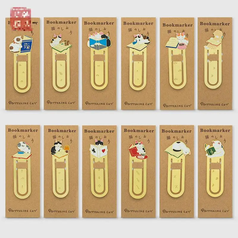 

12pcs/lot Cute Cats Reading Book Metal Copper Bookmark Cartoon Animals Bookmark Gift Stationery Film Bookmark School Supplies