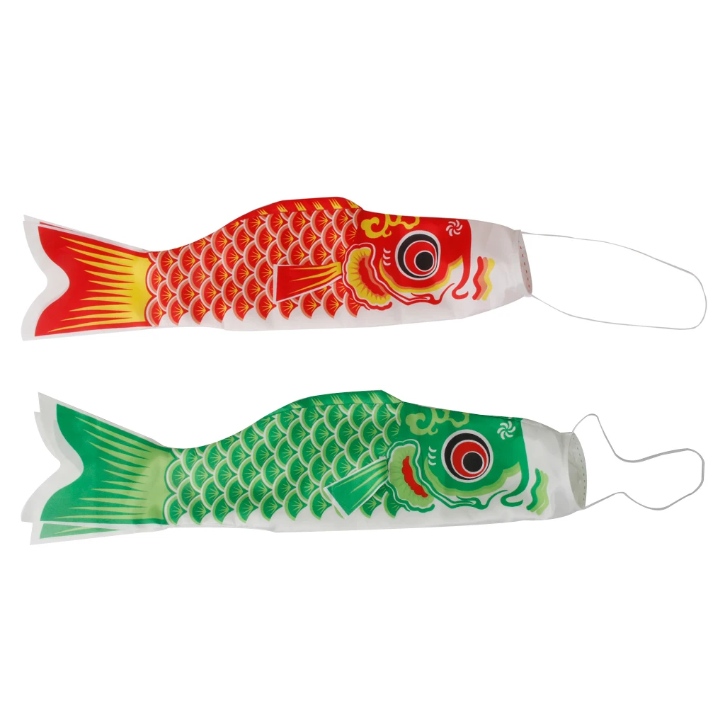 2Pieces/Set Japanese Windsock Carp Koinobori Koi Fish Windsock Fish Wind Streamer Wind Sock Fish Kite , 59-Inch, Red+Green