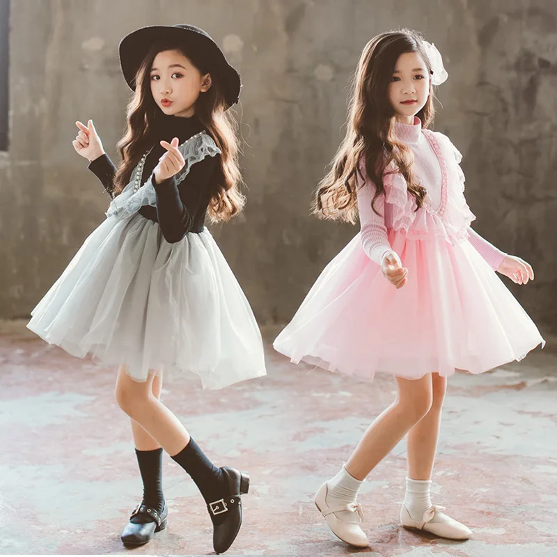 

Kids Girl Sweater Dress Autumn 2018 Children Black Dress with Long Sleeve Fashion Kids Clothing for 4 6 8 10 12 to 14 Yrs M262A