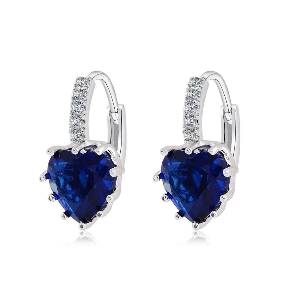 Женские серьги кольца из серебра 925 пробы с кристаллами в форме сердца|earrings