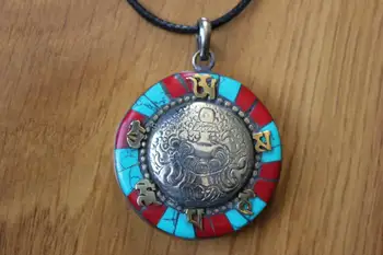 

PN101 Vintage Tibetan Copper Six Words Mantra Eight Auspicious Prayer Box Pendant Nepal Jewelry Handmade Ghau Amulets