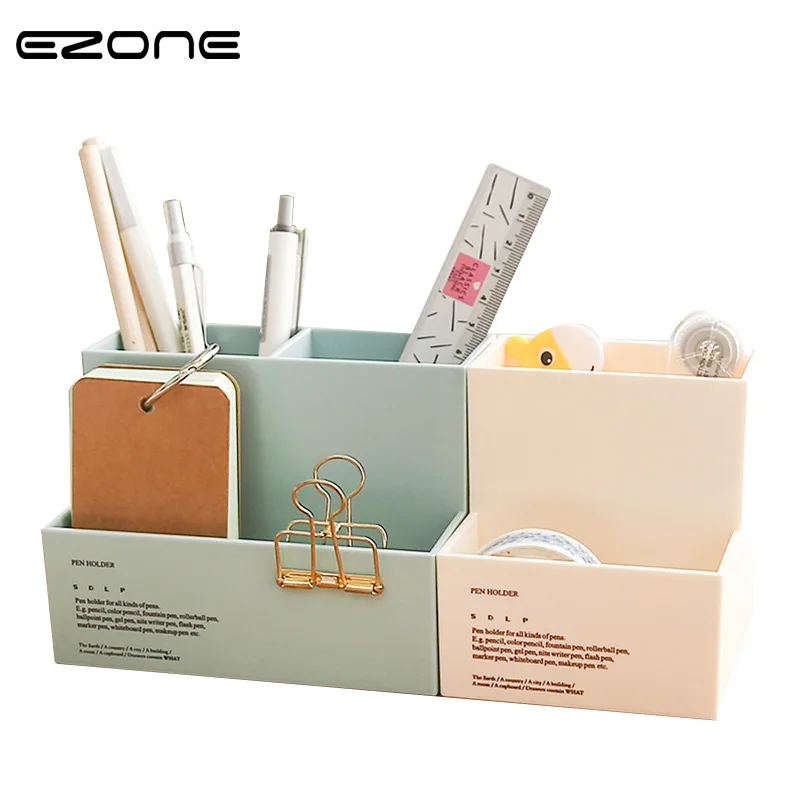 

EZONE Simple Style Pen Holder Storage Box 3 Grids/ 2 Grids Pencil Holder Multifunctional Pencil Case Stationery Material Escolar