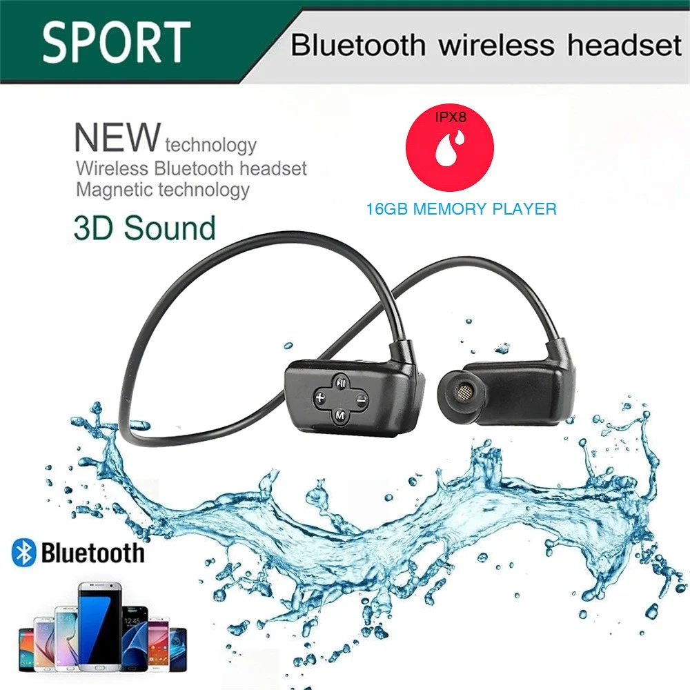 HIFI IP68 Bluetooth Водонепроницаемый MP3 музыкальный плеер HIFI наушники Поддержка записи на голову подводный MP3 для плавания спортивный тренажерный зал