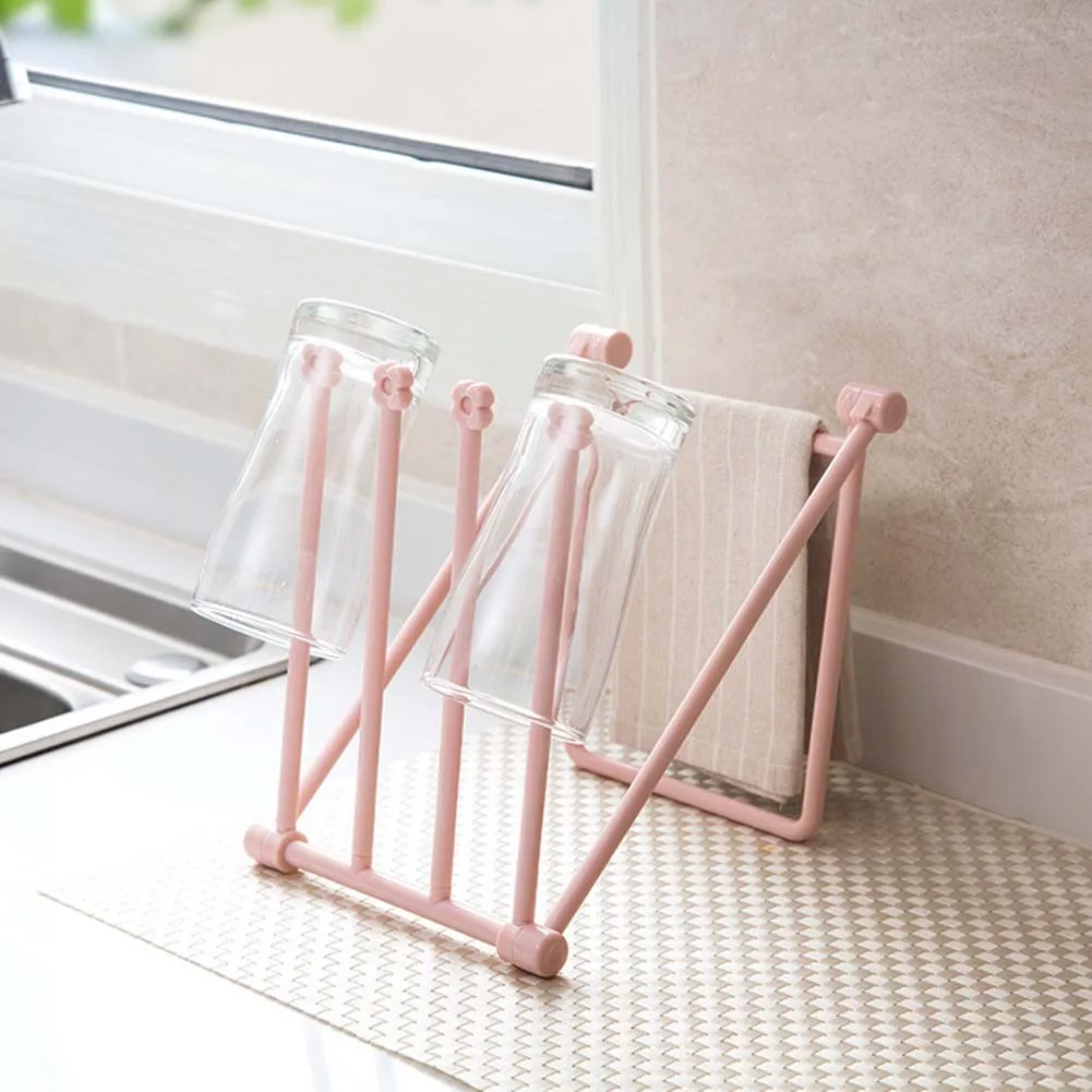 

Towels Hanger Storage Rack Cup Holder Foldable Vertical Durable For Rags Kitchen E2S