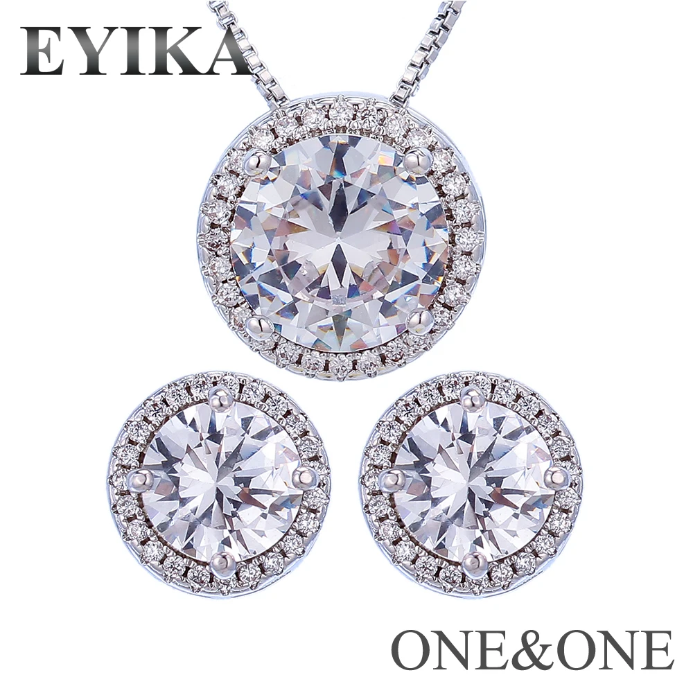 

EYIKA Round CZ Jewelry Set Necklace+Stud Earrings For women Dating/Daily/Wedding/Anniversar/Marriage Proposal Jewelry Gift