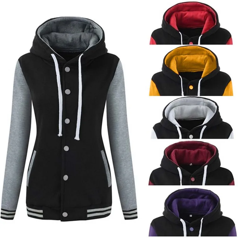 Women's Sweatshirt Winter Warm Baseball Hoodie Streetwear Hoody Sport Sudadera Sweatshirt Overcoat Bluza Damska Dropship L#13