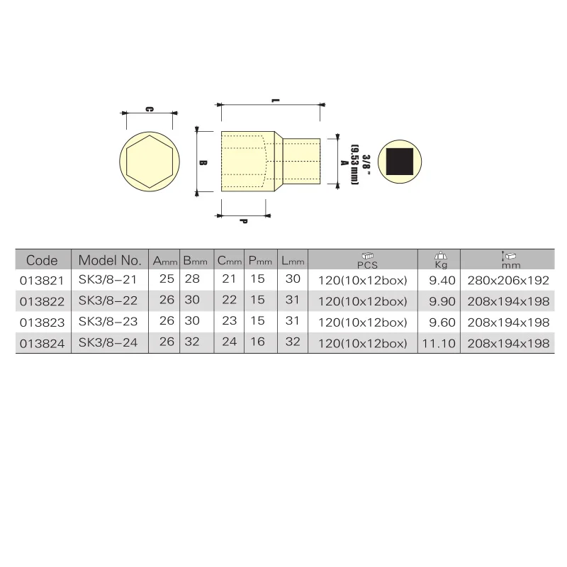 3-8 6 point socket size1