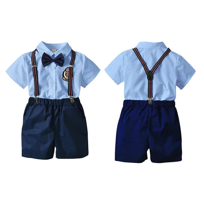 

2018 Summer Baby Clothes Set Children\\'s Bow Tie Gentleman Strap Shorts +Short-Sleeved Shirt Four-Piece Fashion Baby Suit