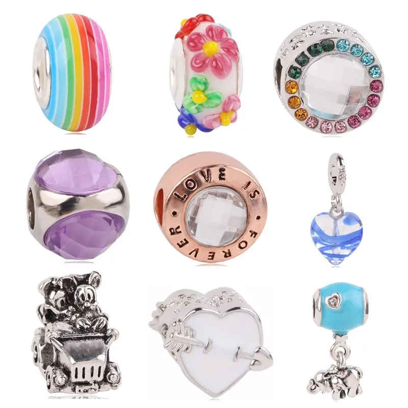 

dodocharms Silver Color Murano Glass Flower Elephant Love Bead Charms Fit Original Pandora Bracelet DIY Jewelry Making Women