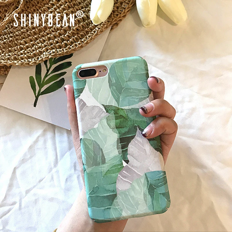 

ShinyBean Retro Green Leaf Cases For iPhone 8 7 6 6S Plus X Vintage Leaves Artistic Phone Case For iPhone 8 Plus Hard Full Cover