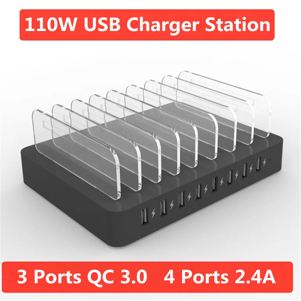 110 W несколько быстро станция для зарядки с USB Quick Charge 3,0 QC3.0 4 Порты универсальный стол usb-зарядное устройство+ держатель ЕС AU Великобритания Plug