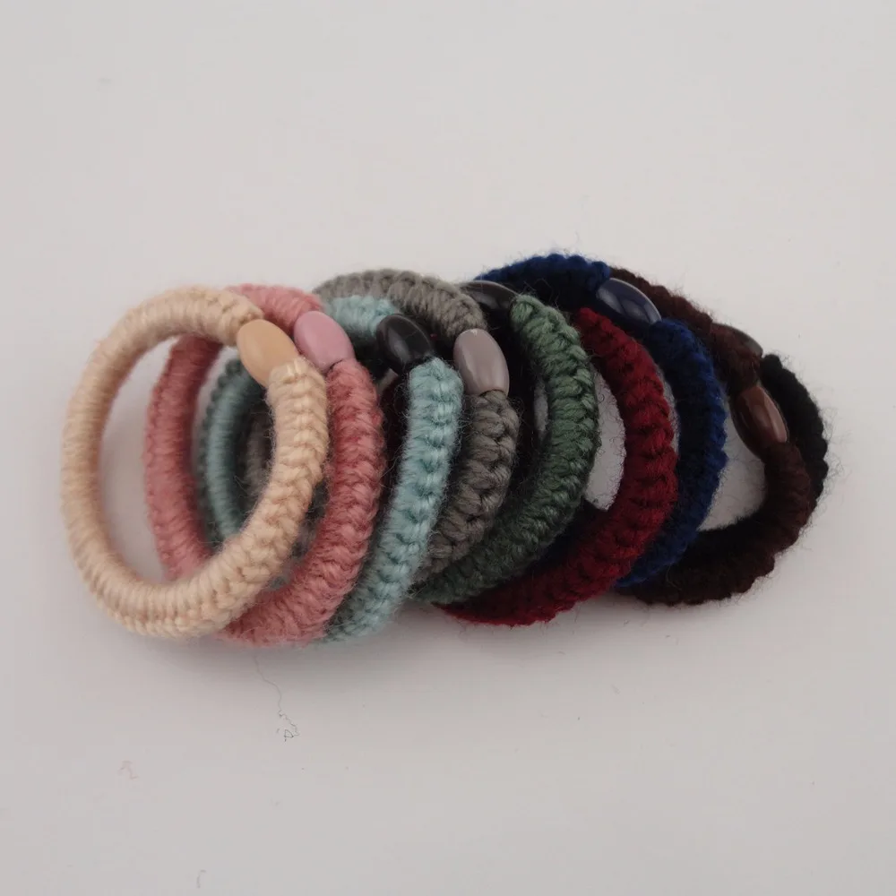 20PCS Assorted Colors Wool Cords Crochet Elastic Ponytail Holders Hair