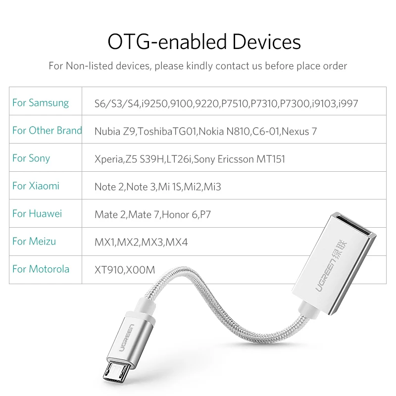 Ugreen كابل OTG المصغّر USB وتغ محول لسامسونج غالاكسي XIAOMI هواوي المصغّر USB وتغ الروبوت اللوحي الهاتف المحمول كابل وتغ USB