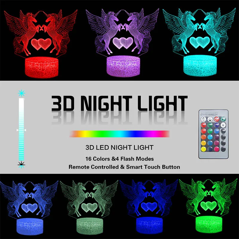  Unicorn LED Remote 3D Nightlight Baby Night Light 16 Color Cute RGB Table Lamp Child Birthday Holid - 32996059741