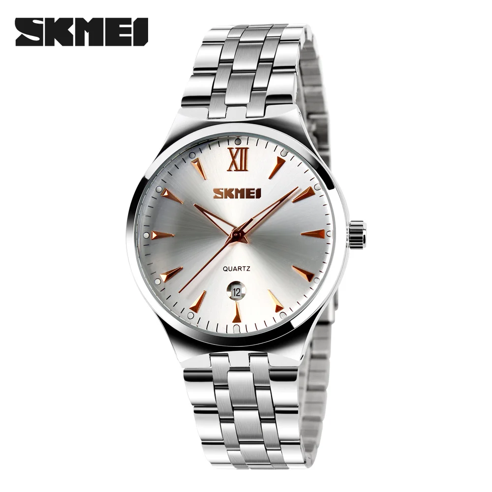 SKMEI кварцевые часы для женщин модные повседневные часы Relogio Feminino Montre Femme Reloj Mujer полностью стальные водонепроницаемые наручные часы - Цвет: men rose gold