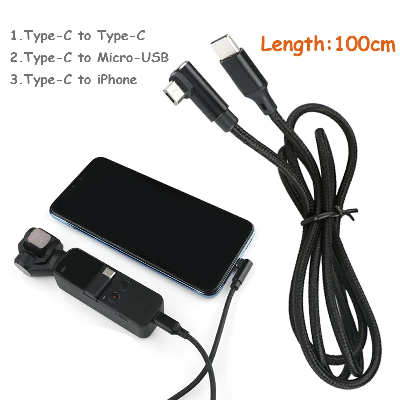 

Nylon Braided Extension USB Data Cable for DJI OSMO POCKET Handheld Gimbal Type-C to Micro-USB/Type-C/for Lightning Charger Cord