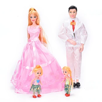 

New Family 4 People Dolls Suits 1 Mom/1Dad/2 Little Girl for Girls Dolls, Girl Play House Toys Gifts