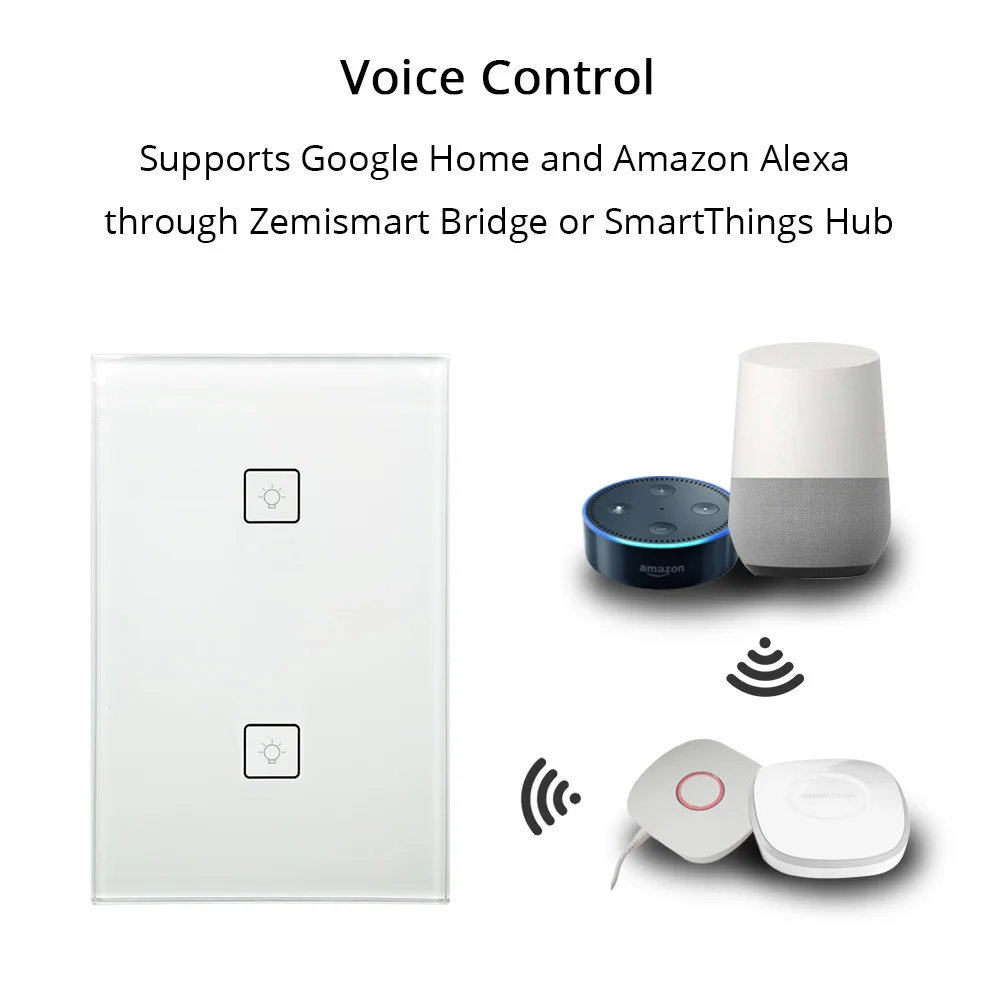 Zigbee 2 банды настенный выключатель света работает с Amazon Alexa Google Home через SmartThings мост приложение телефон Голосовое управление