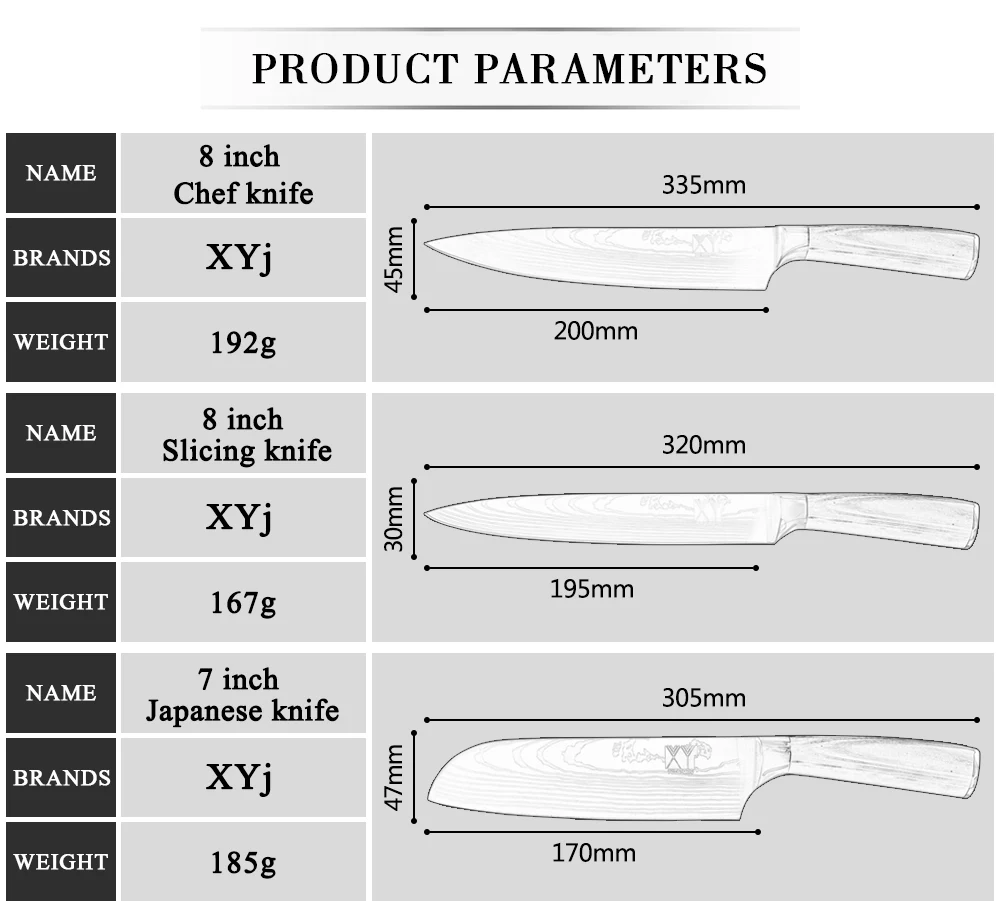 XYj профессиональный нож шеф-повара набор Кливер овощные ножи нарезки сантоку ножи подходят Магнитный и держатель кухонных инструментов из нержавеющей стали