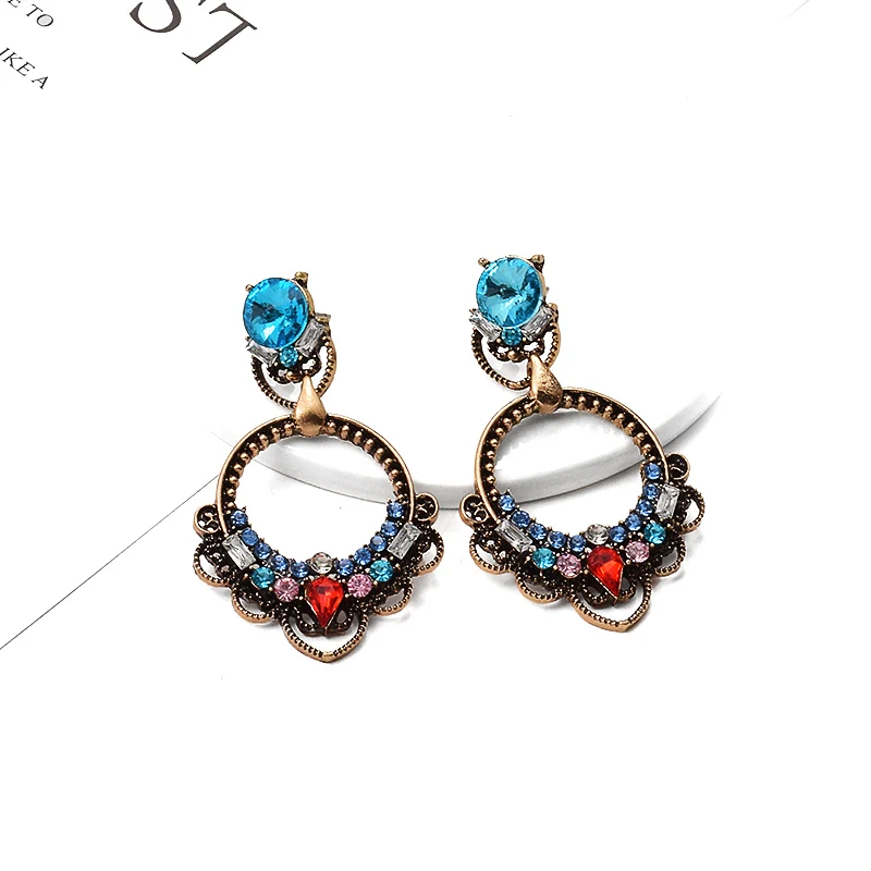 

Vintage Dangle Drop Earrings Colorful Crystal Earrings Statement Set-Drill Pendientes Bijoux Hot Sale Jewelry accessories