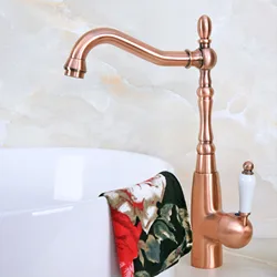 Antique Red Copper Brass Single Ceramic Handle Bathroom Kitchen Basin Sink Faucet Mixer Tap Swivel Spout Deck Mounted mnf634