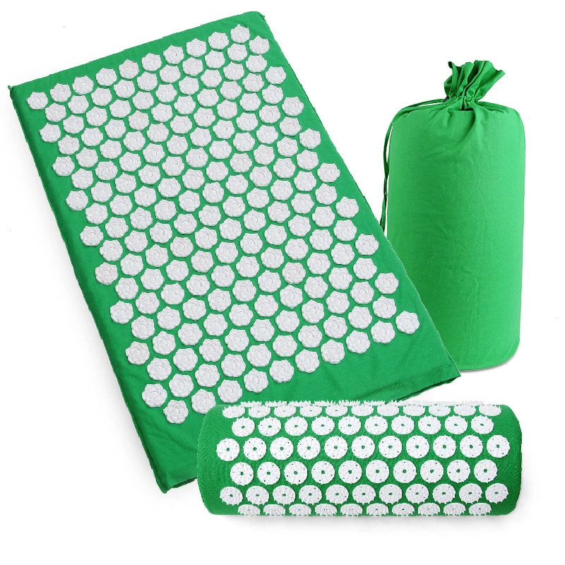 Yoga Lotus Spike Acupressure Mat Pillow Set Back Body Massager Acupuncture Cushion Mat Relieve Stress Tension Pain w/ Carry Bag