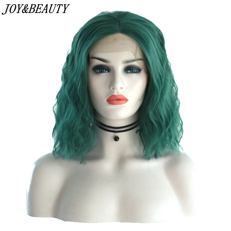 JOY& BEAUTY термостойкие синтетические парики на кружеве, зеленые натуральные волнистые короткие парики, парики на кружеве для женщин