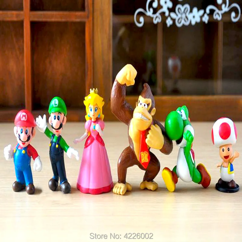 18pcs Super Mario Bros Luigi Yoshi Donkey kong PVC Action Figures Peach Daisy Koopa Toad Miniatures Figurines Dolls Kids Toys