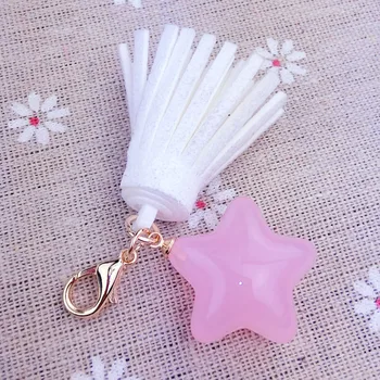

10pcs Resin Star Keychain with Suede tassels for Car Key Bag/Handbag/Purse Hanging Ornament/Pendant/Adornment DIY Accessories