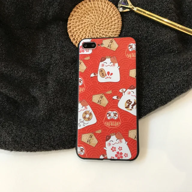 3D relief Cute Chinese style Lucky cat Phone Cases For iPhone 6 6puls