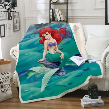 

Plstar Cosmos Cartoon Mermaid funny character Blanket 3D print Sherpa Blanket on Bed Home Textiles Dreamlike style-1