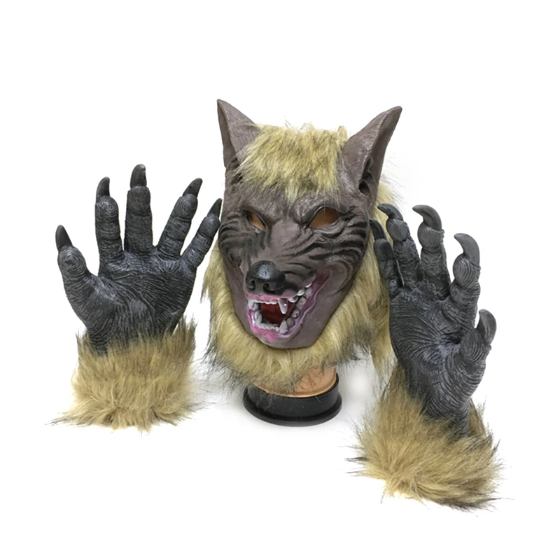 

Creepy Full Face Wolf Latex Mask and Wolf Claws Theater Prank Prop Crazy Masks Halloween Costume